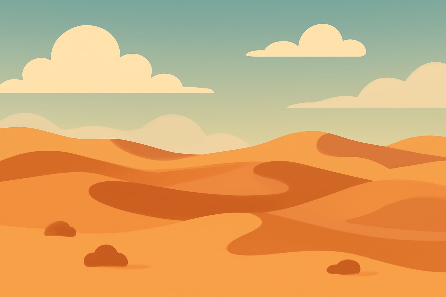 Minimalist vector of a calm person reflecting among soft desert dunes at sunset