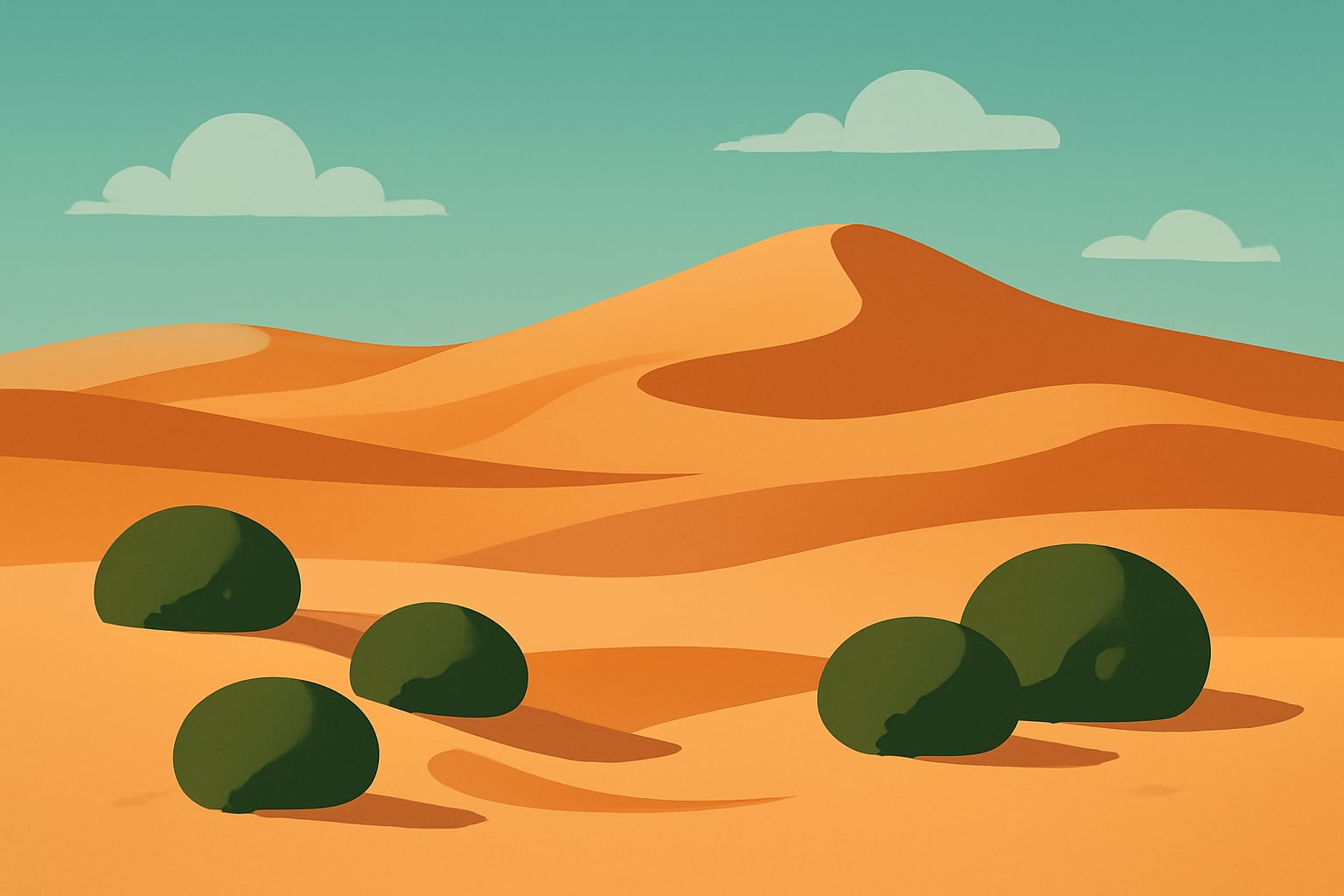 Calm minimalist illustration of soft desert dunes under a wide sky