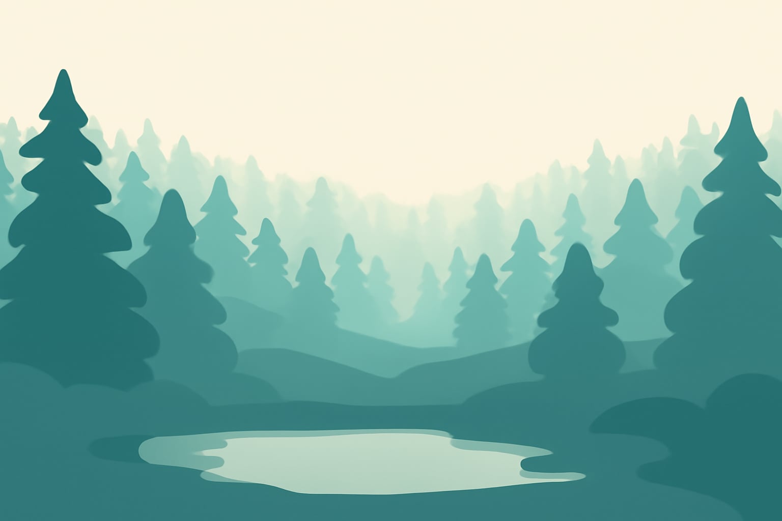 Calm misty forest morning with layered trees and soft fog symbolizing anxiety relief and inner balance