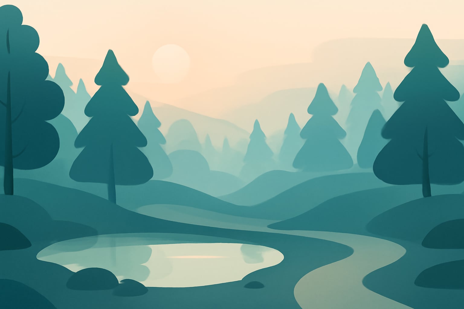 Person practicing calm breathing in a misty forest setting