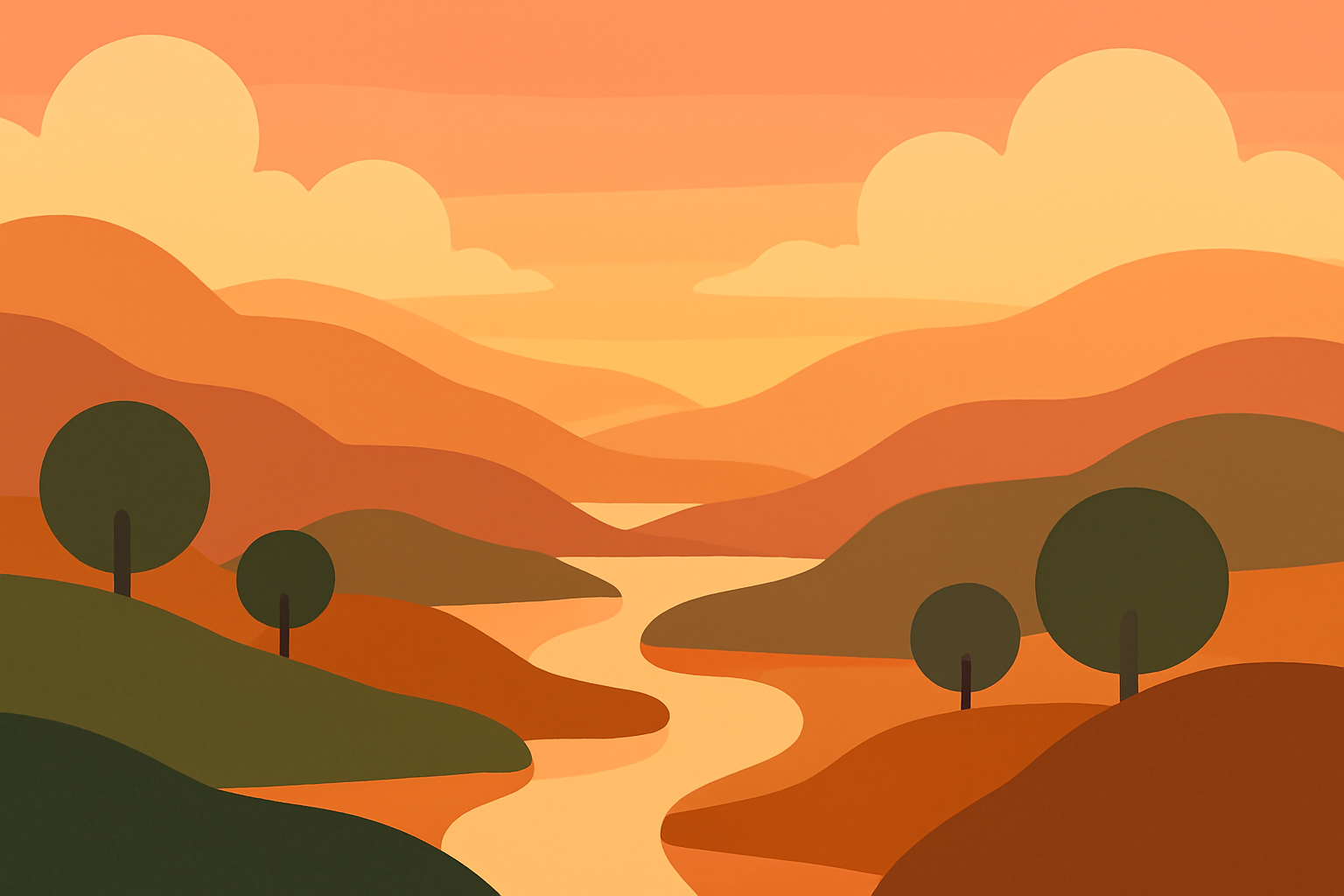 Calming minimalist vector landscape evoking relaxation