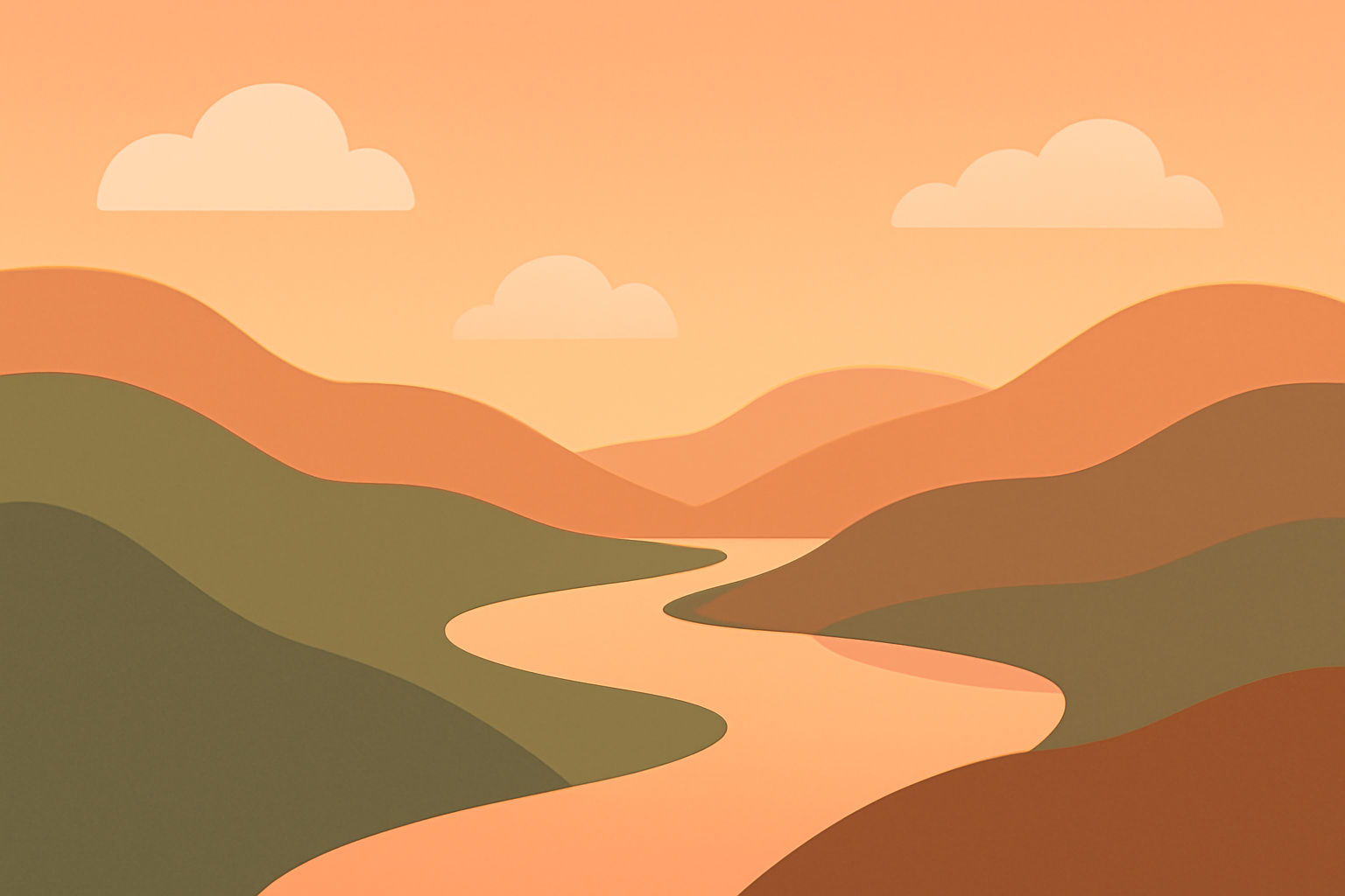 Minimalist rounded valley at sunset symbolizing calm focus