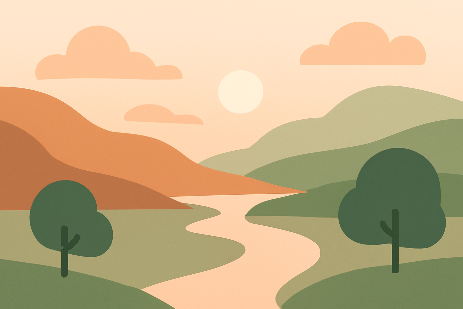 Minimalist sunset valley scene conveying calm breathing practice
