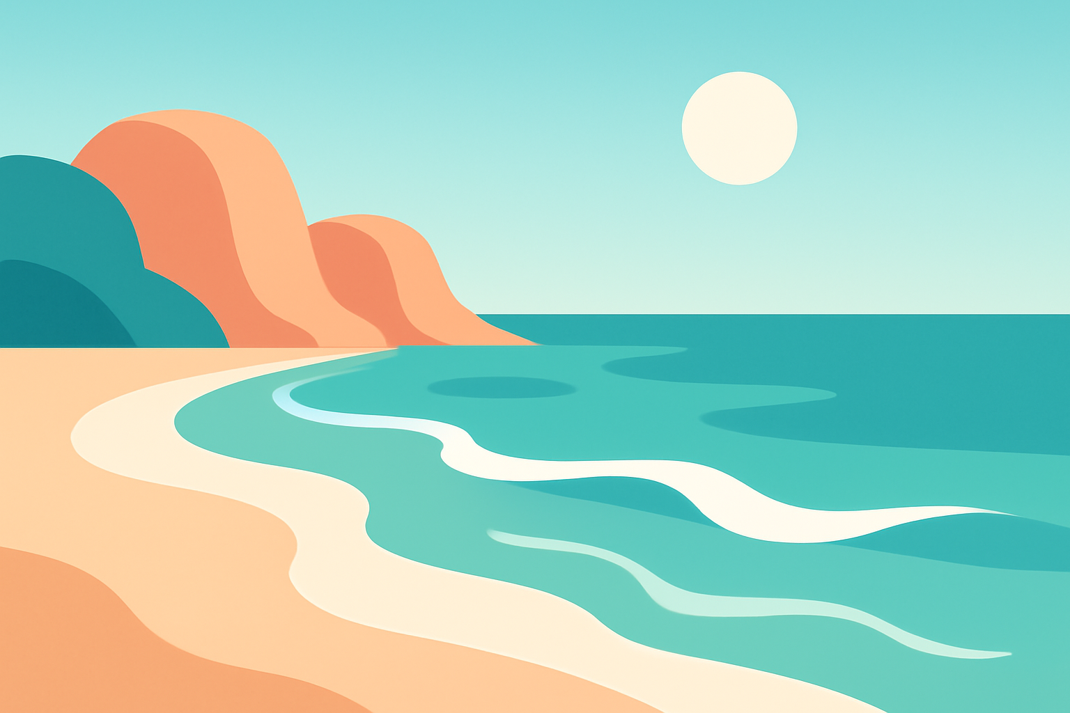 Minimalist vector landscape of a calm coastal scene at midday
