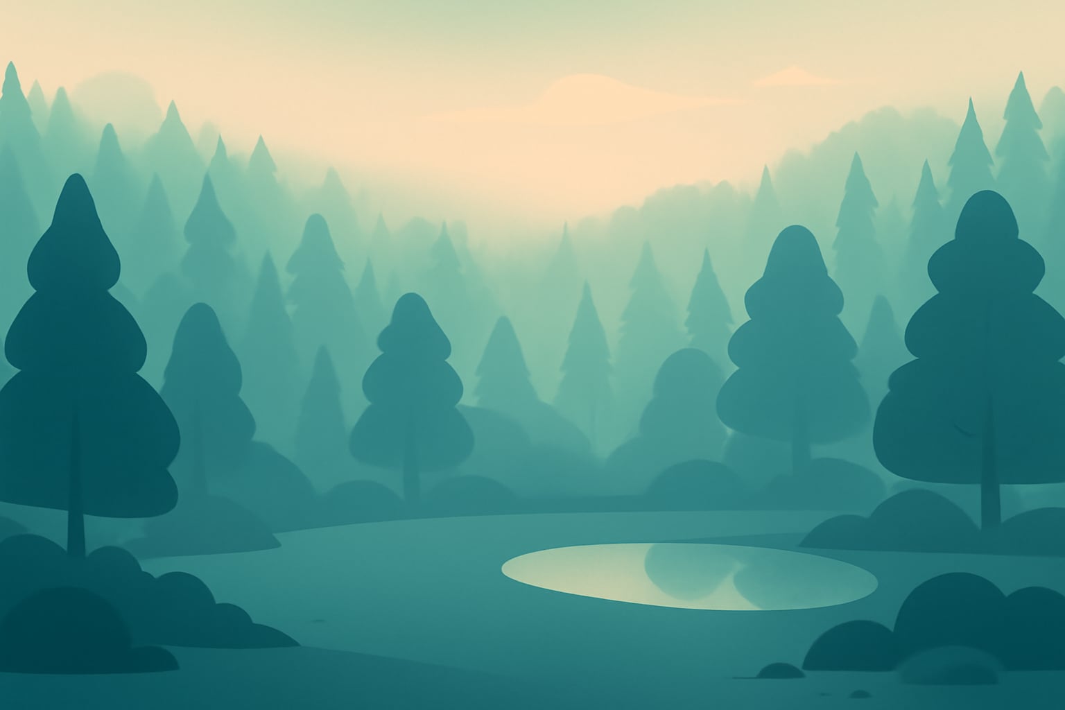 Person taking a calming breath in a misty forest before speaking to a group.