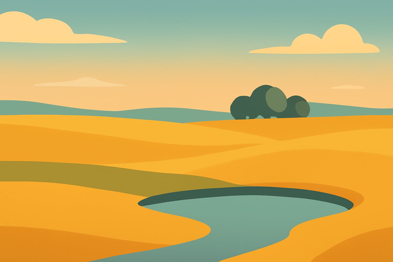 Person sitting calmly in a wide golden prairie with flowing grass under a big sky, symbolizing a quieter mind