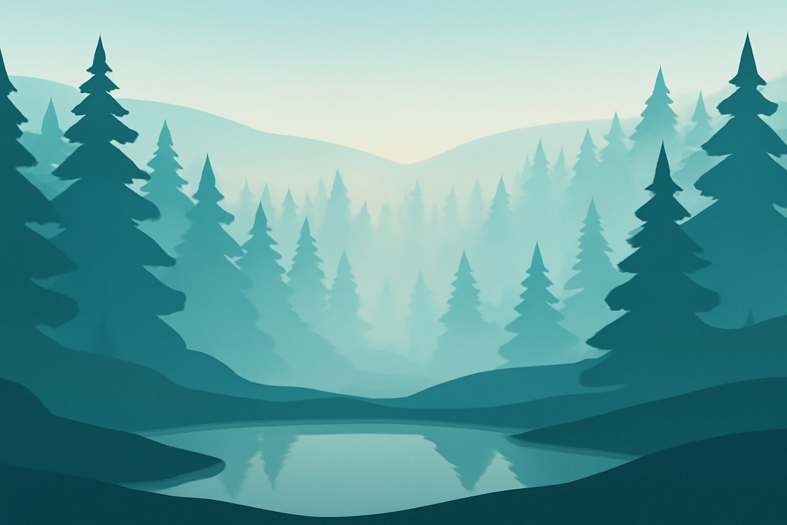 Soft minimalist illustration of a misty forest morning symbolizing calm after panic