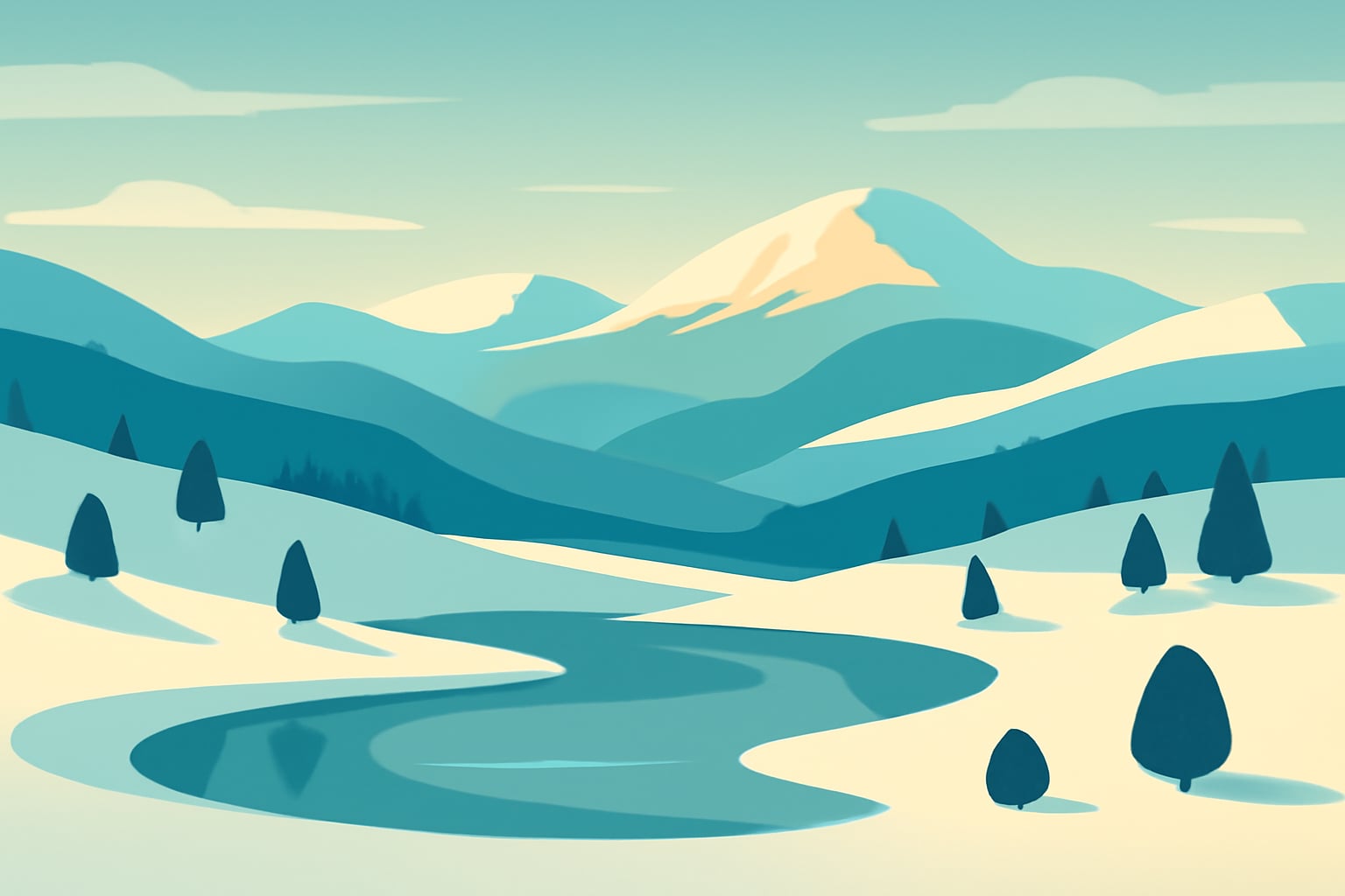 Minimalist snowy alpine landscape illustrating calm focus at work