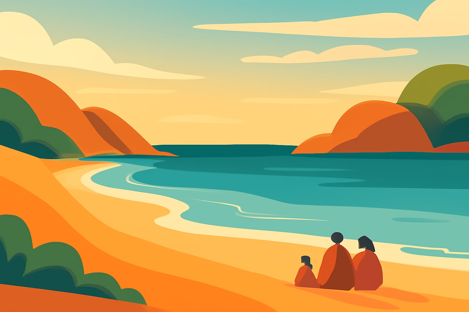 Person offering calm support to someone breathing through a panic attack on a quiet beach cove