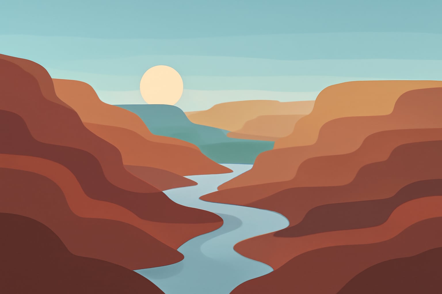 Calm layered canyon landscape at sunrise suggesting emotional balance